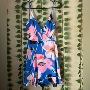 Express Blue Pink Floral Mini Dress - Lightweight Flowy
